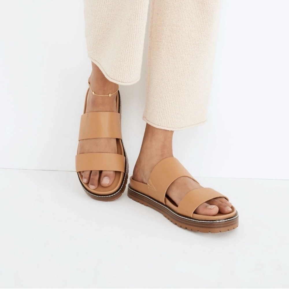 Madewell Tan Leather Double-Strap Slide Sandals